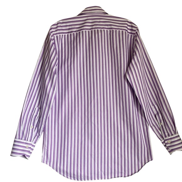 Canali  Dress Shirt Mens 39/15.5 Purple Stripe Button Up Long Sleeve Made Italy - Picture 3 of 9